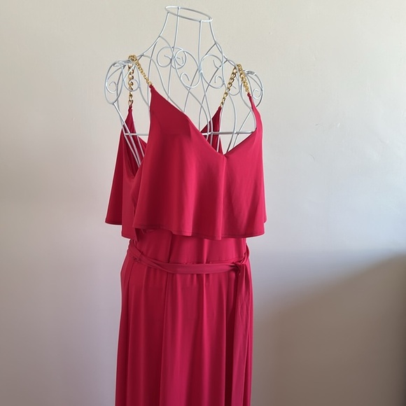 Michael Kors NWT Hot Pink Floor-Length Dress • Size L • Gold Chain Detail - Picture 3 of 13
